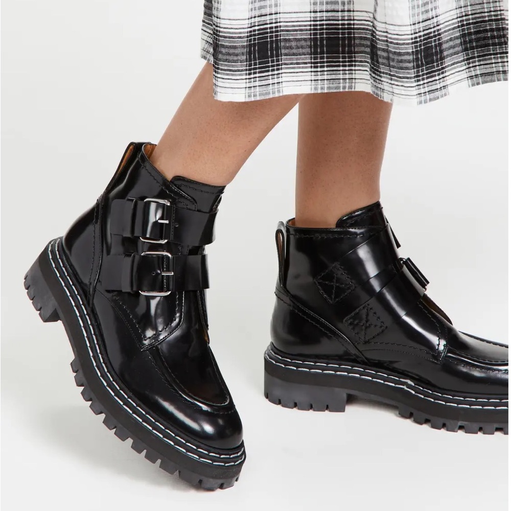 Proenza Schouler - black buckle fastening lug sole ankle boots